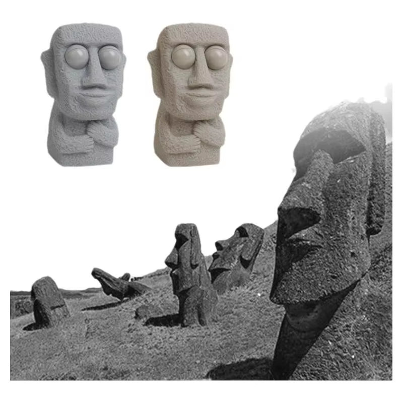 Stone Man Releases Stress Toy Slowly Rebounds Soft Moai Statue Squeeze Eyes Interested Expression Relaxes Stress Children'S Gift