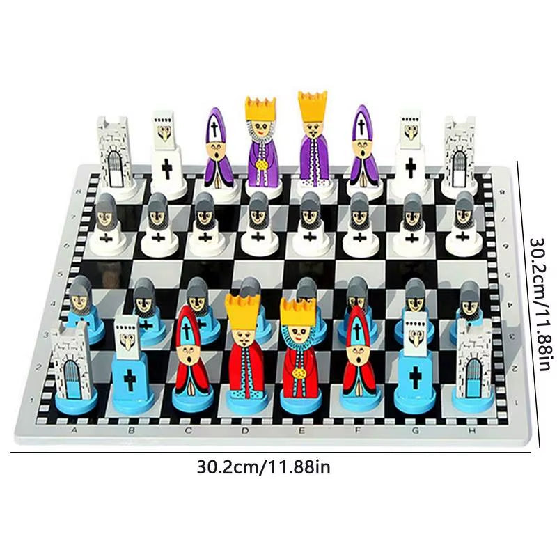 Wooden Chess Set Cartoon Wooden Doll Chess Set Kids Adults Travel Portable Chess Game Sets Early Educational Board Games