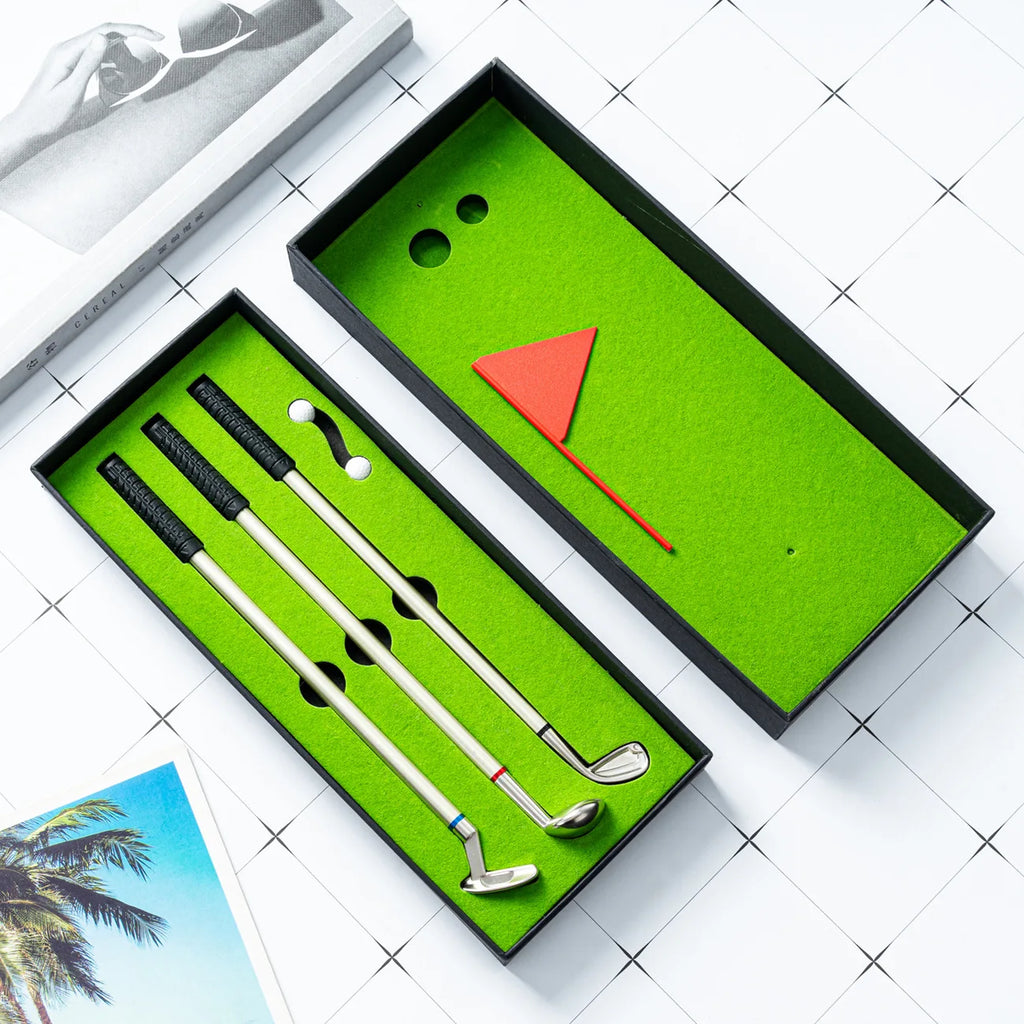 Golf Pen Set Mini Desktop Golf Ball Pen Gift Includes Golf Putter 3 Clubs Pen Balls Flag Desk Games Creative Writing Supplies