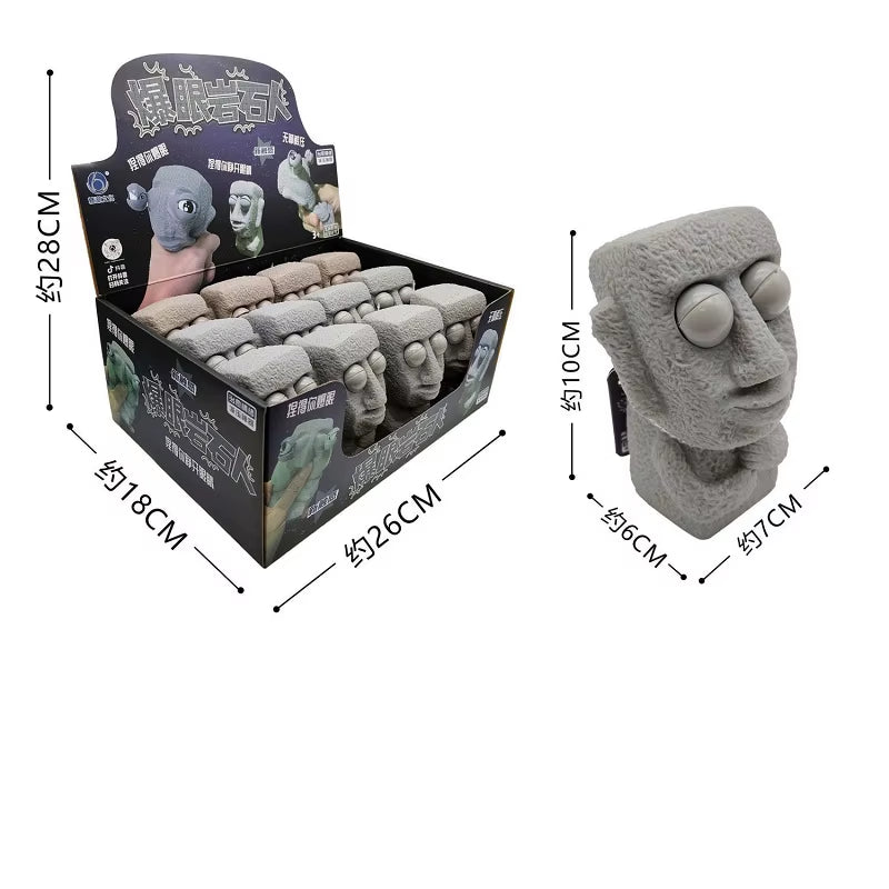 Stone Man Releases Stress Toy Slowly Rebounds Soft Moai Statue Squeeze Eyes Interested Expression Relaxes Stress Children'S Gift