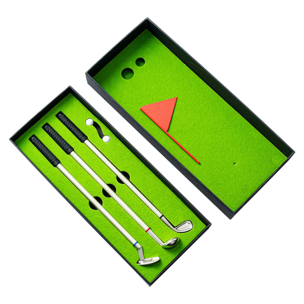 Golf Pen Set Mini Desktop Golf Ball Pen Gift Includes Golf Putter 3 Clubs Pen Balls Flag Desk Games Creative Writing Supplies