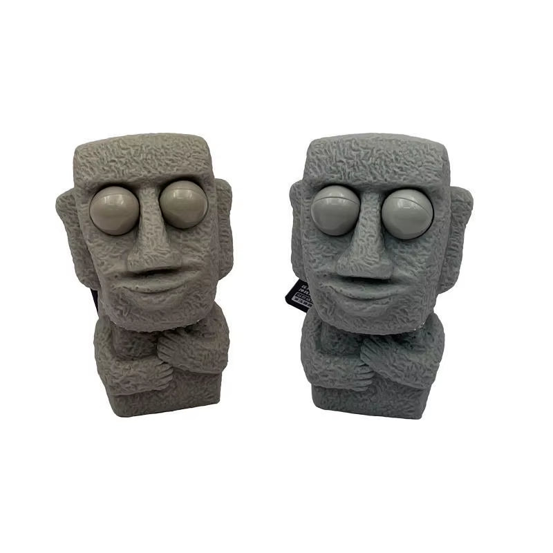 Stone Man Releases Stress Toy Slowly Rebounds Soft Moai Statue Squeeze Eyes Interested Expression Relaxes Stress Children'S Gift